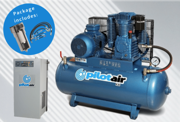 PILOT AIR - Air Compressor - K25/21 - 415V - 150L - 160psi - With Refrigerated Air Dryer